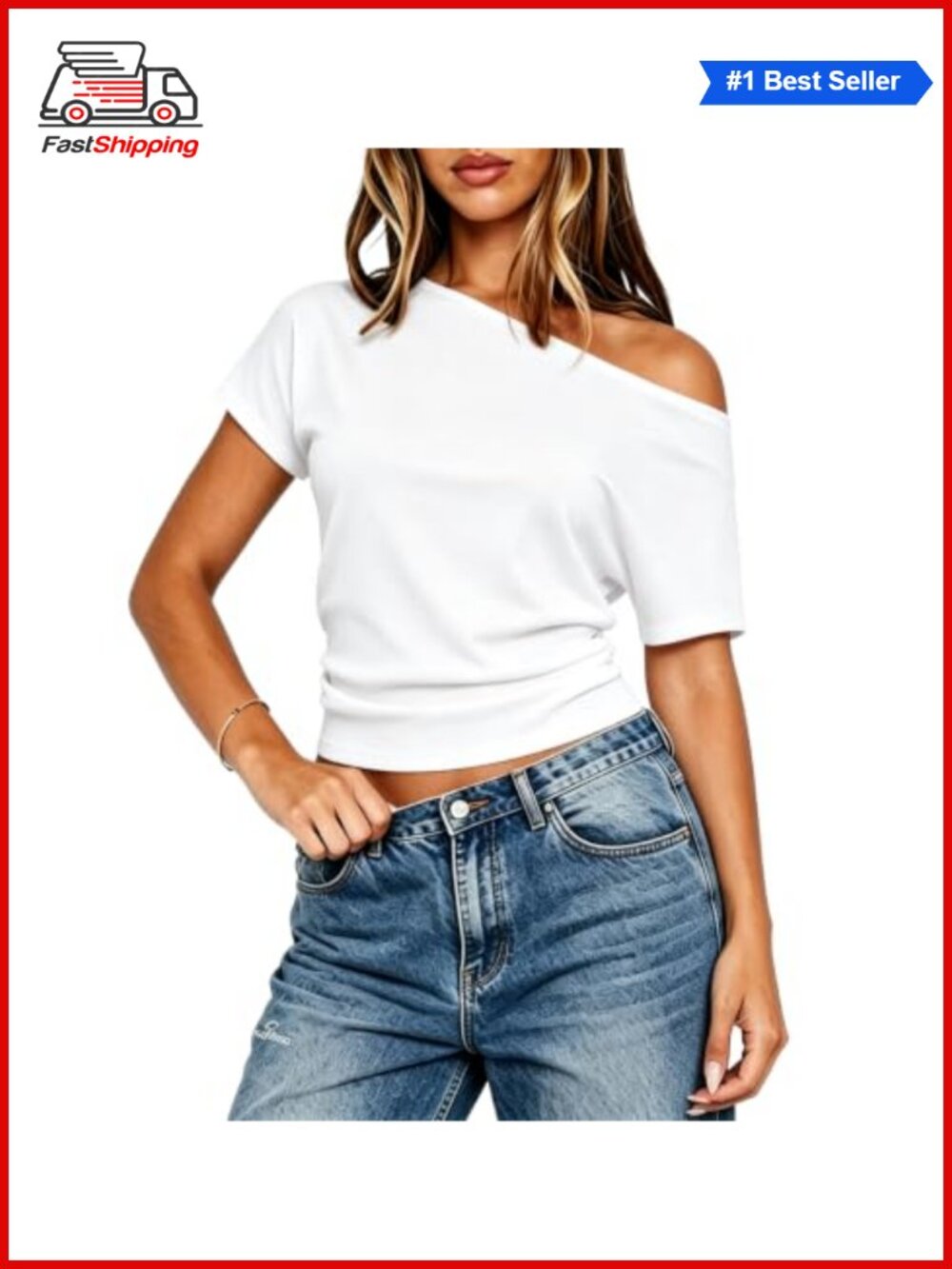 Women Cropped One Shoulder Knit Top Casual Off Shoulder Shirt